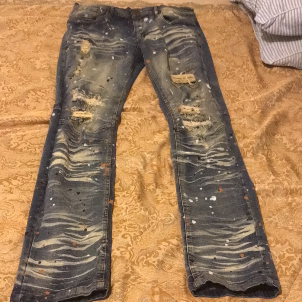 AHP Another Hype Piece Mens Distressed Paint Splatter Stretch Skinny Jeans